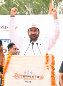CM Nayab Singh Saini addresses participants during the Namo Marathon